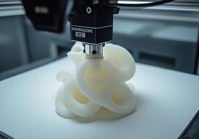Hybrid workflow showing a 3D printer creating a complex mold for ceramic casting