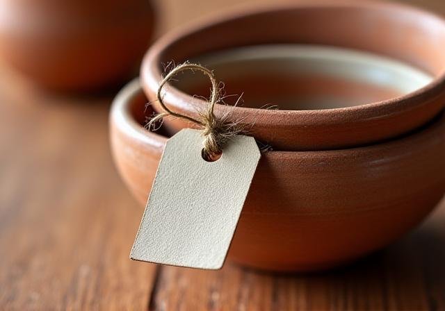 Macro shot of handmade ceramics with price tags